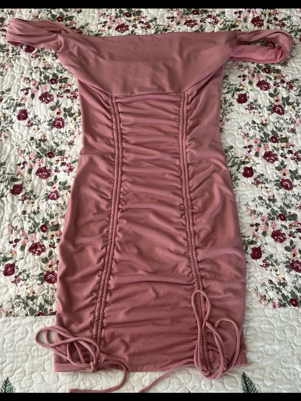 Tiger Mist Rose Pink Off-Shoulder Ruched Mini Dress